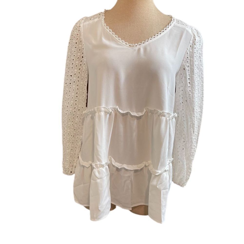 NWT Grace Karin Women’s White Eyelet Top Blouse Size Small NEW